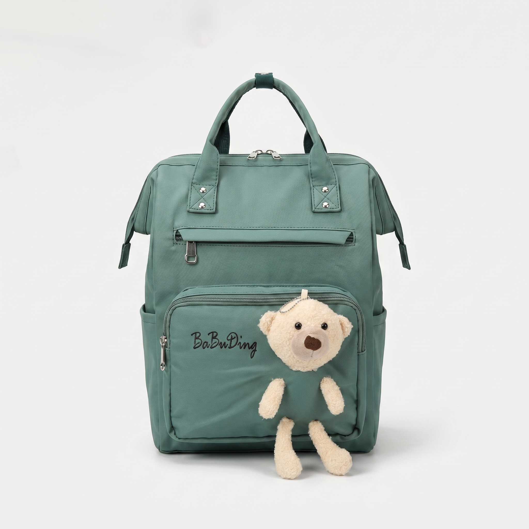 Teddy Charm Baby Diaper Backpack – Sage Green