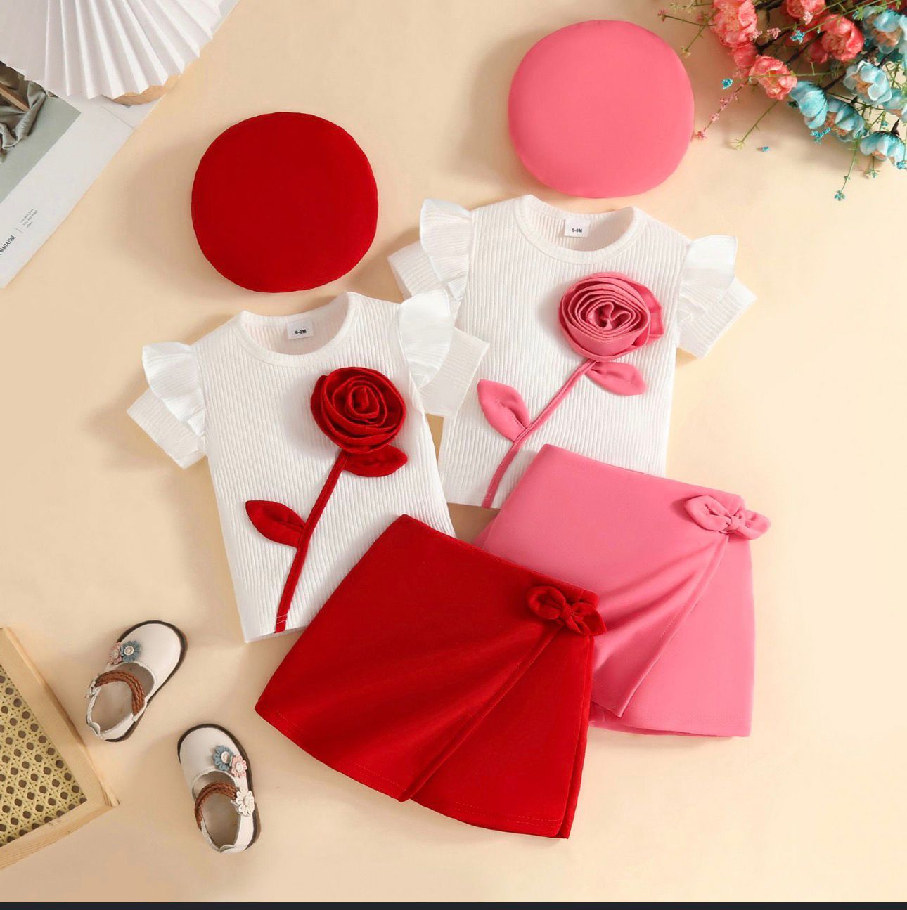 Rosette Bloom 2-Piece Girls Skirt Set
