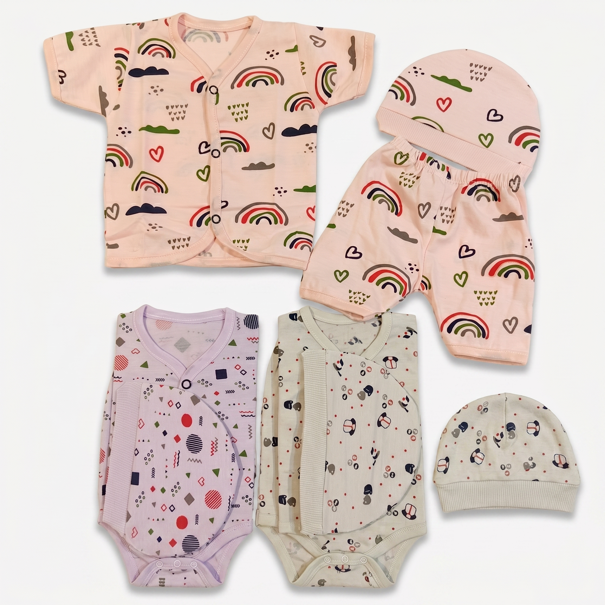 Newborn Summer Clothing Set – 3 Pack with Matching Caps