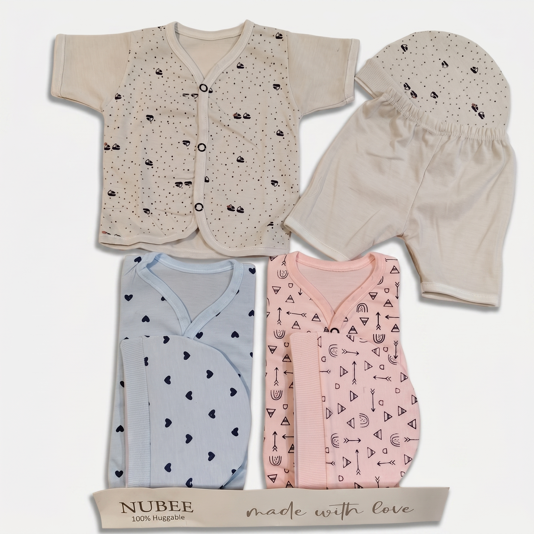 Newborn Summer Clothing Set – 3 Pack with Matching Caps