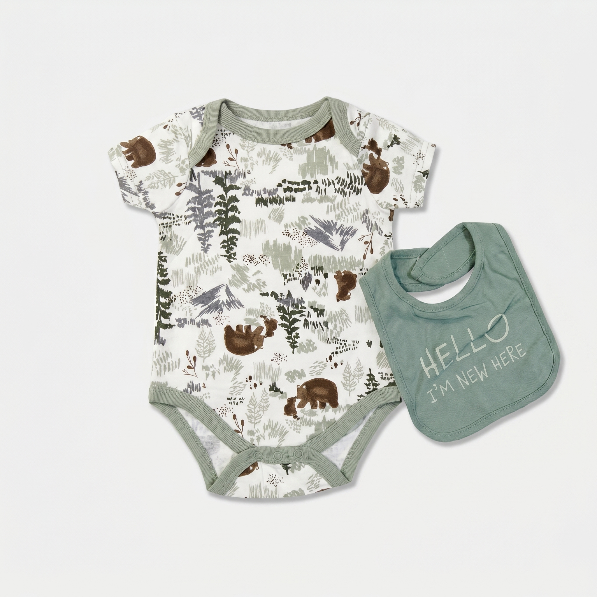 Woodland Bear Baby Bodysuit & Bib Set