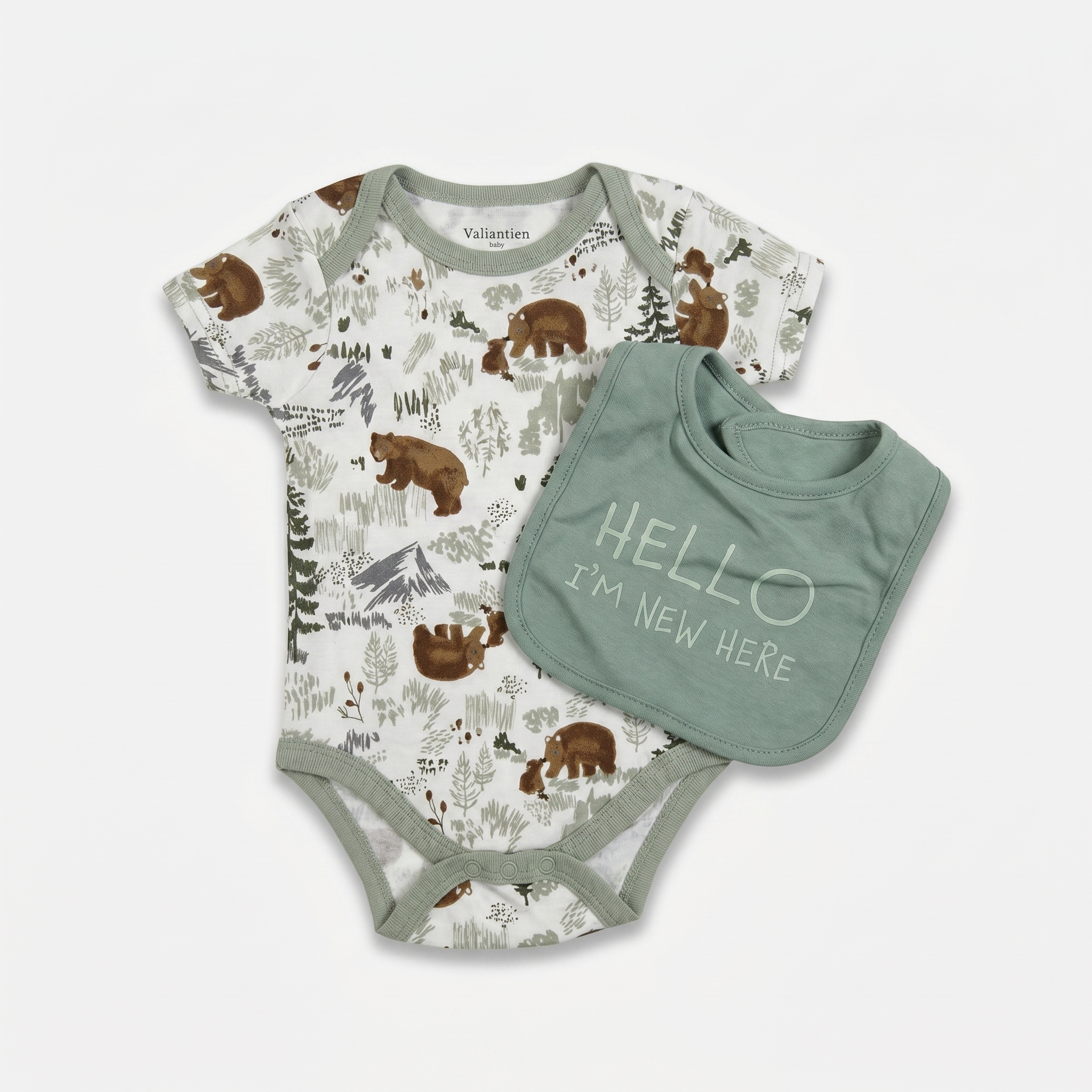 Woodland Bear Baby Bodysuit & Bib Set