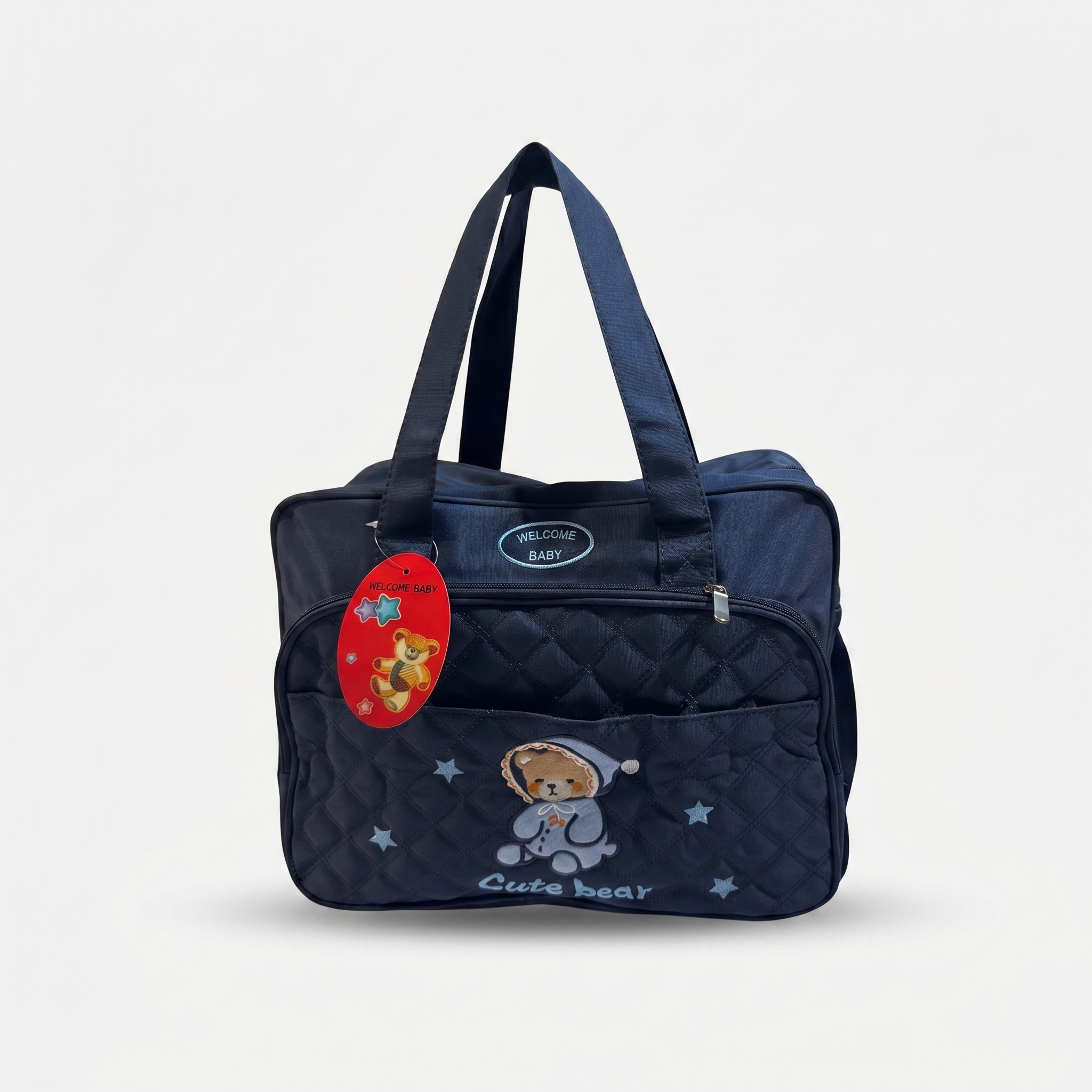 Cute Bear Quilted Baby Diaper Bag – Navy Blue
