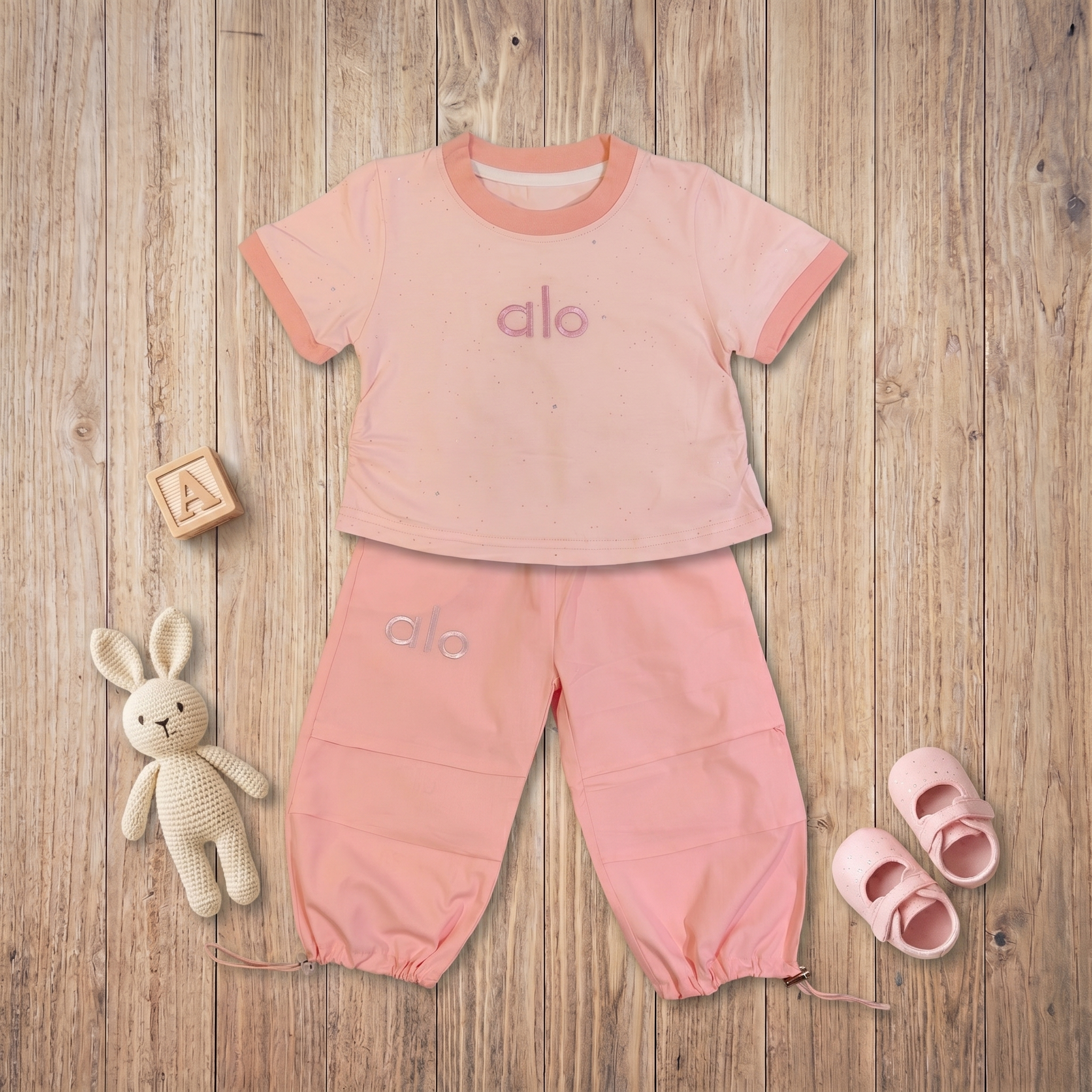 Alo Blossom 2-Piece Girls Co-Ord Set – Peach Pink