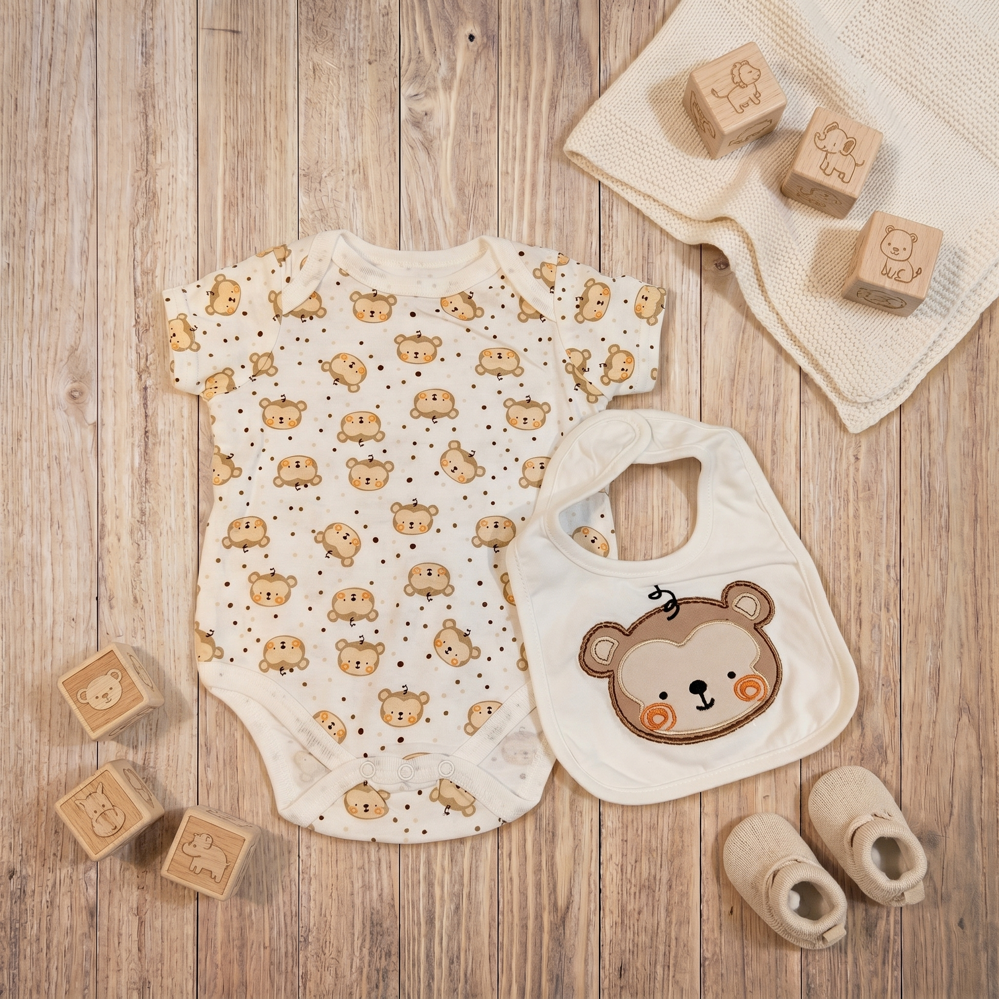 Cuddly Bear Baby Bodysuit & Bib Set
