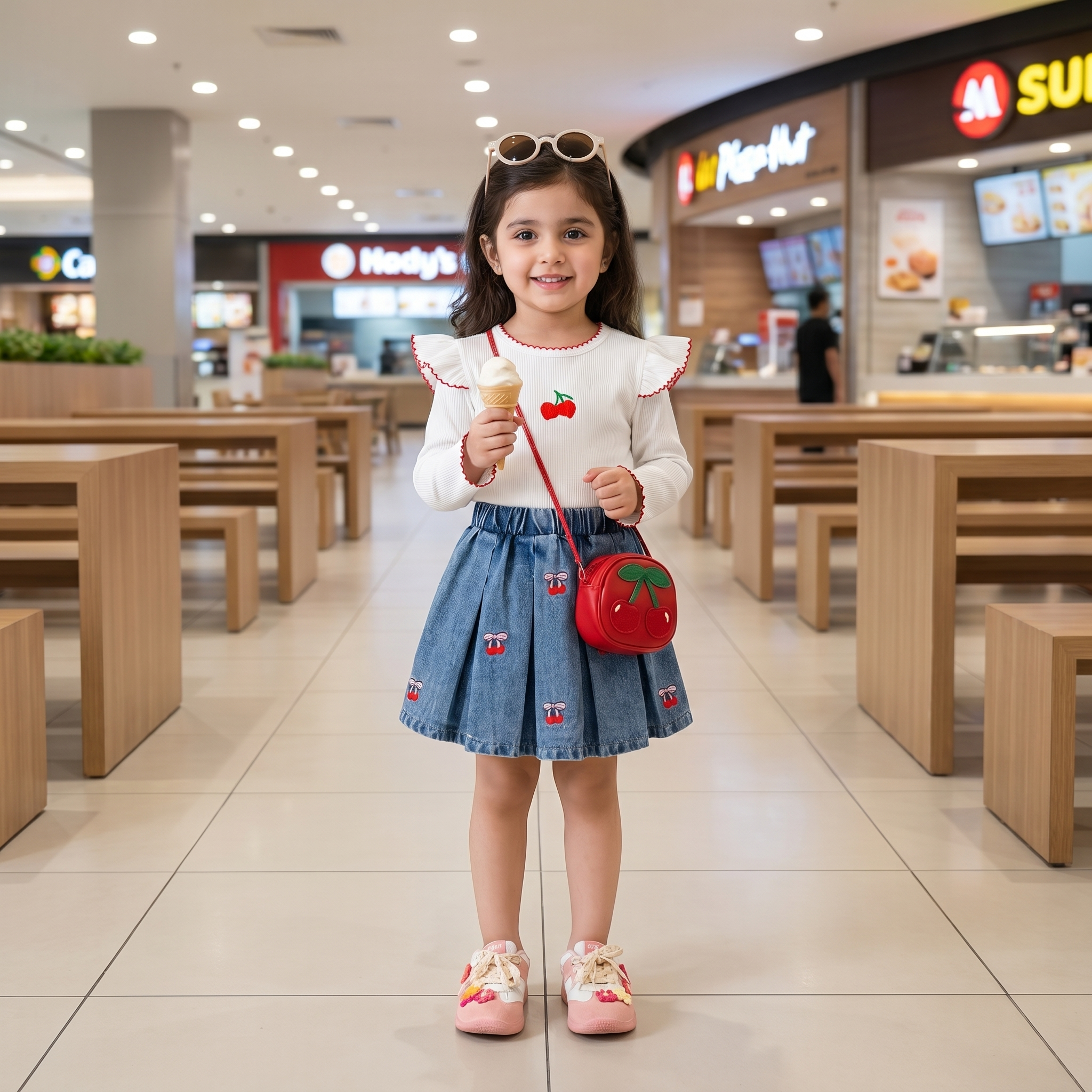 Cherry Charm Denim Skirt Set