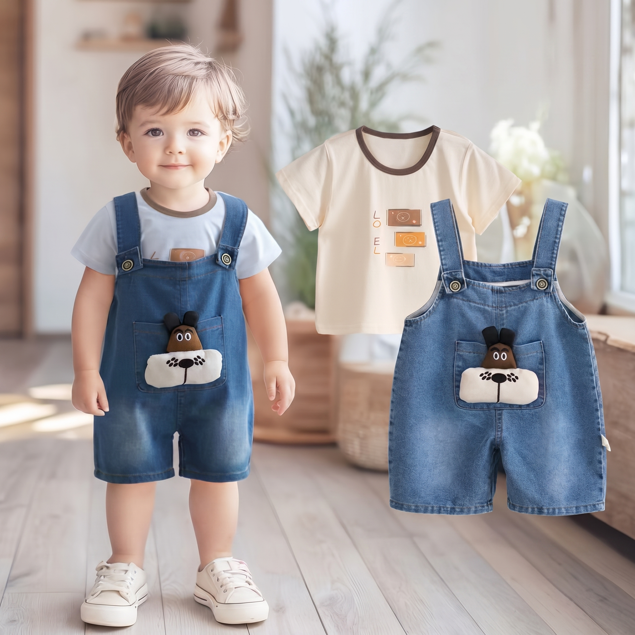 Buddy Bear Denim Dungaree Set