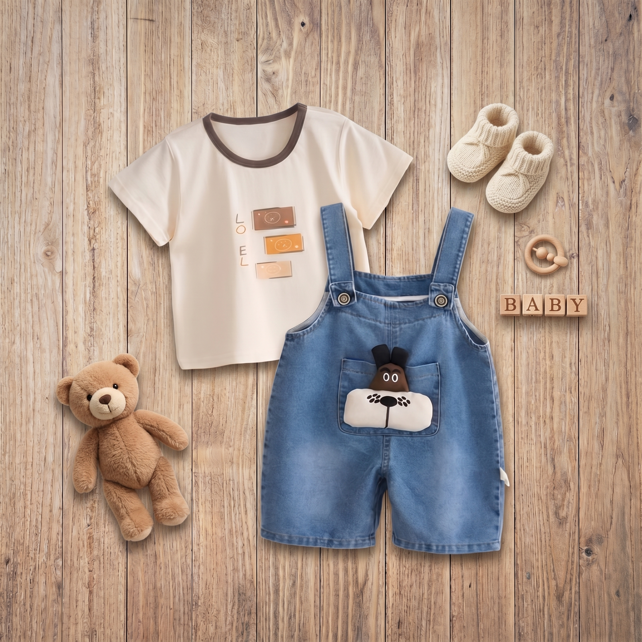 Buddy Bear Denim Dungaree Set