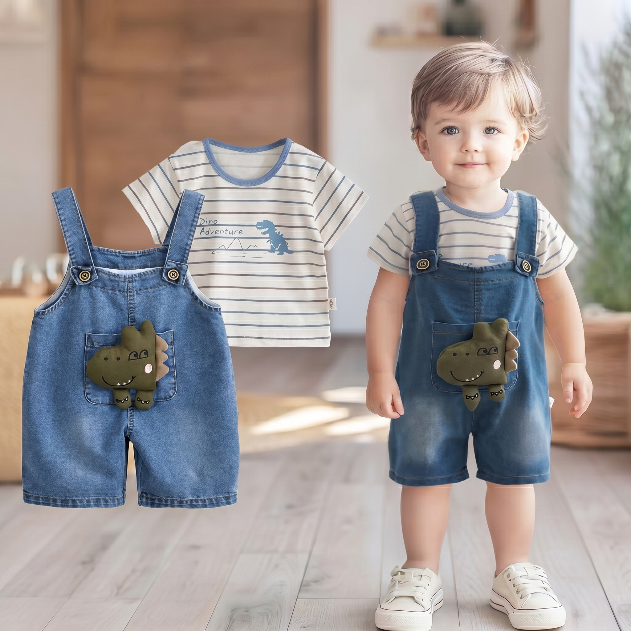 Dino Adventure Denim Dungaree Set