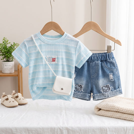 Girls Summer Co-Ord Set with Shorts & Mini Bag
