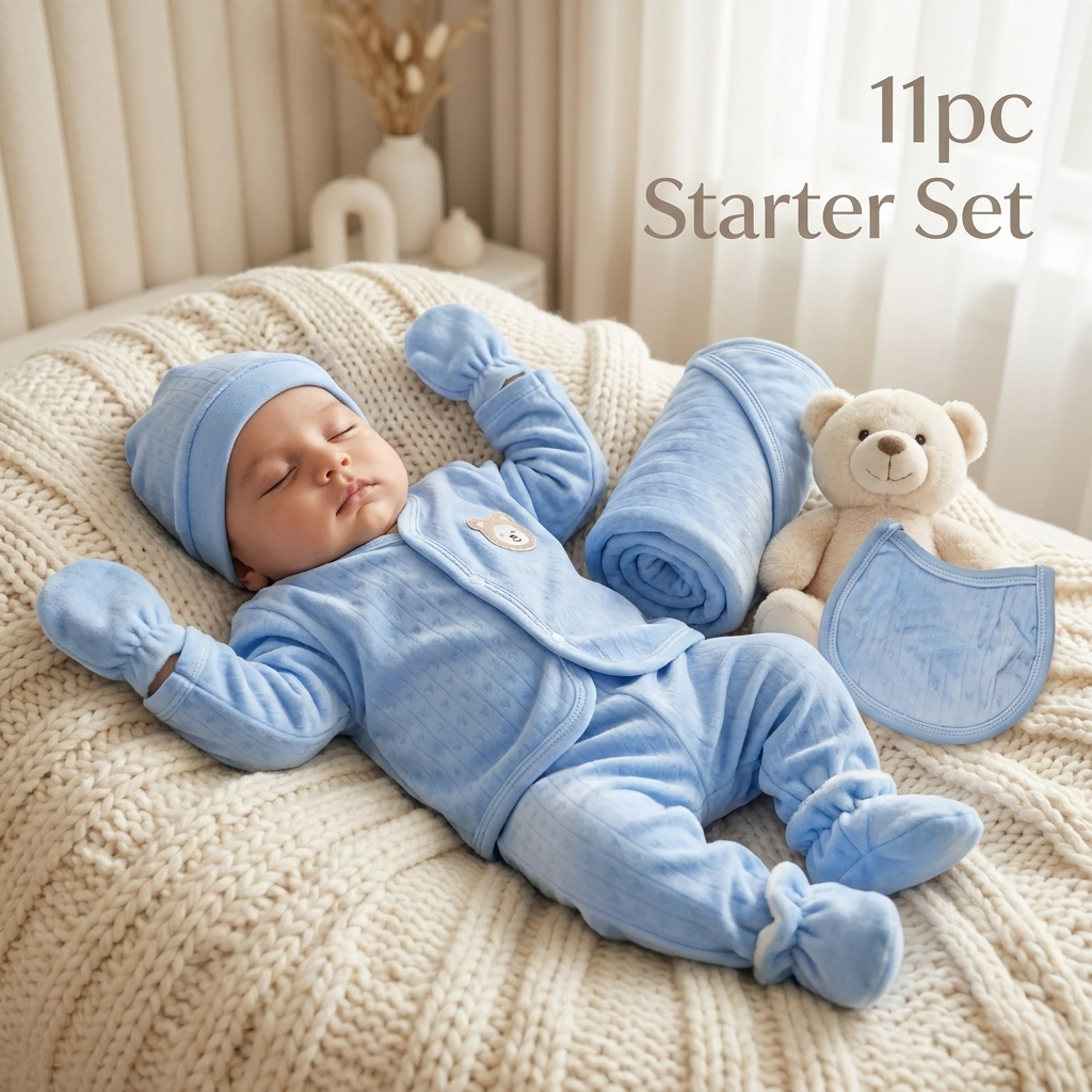 Blue 11 piece newborn starter set