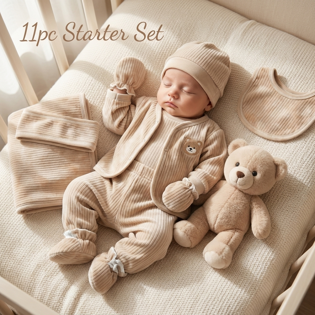 Brown 11 piece newborn starter set