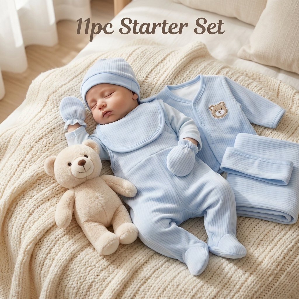 Light blue 11 piece newborn starter set