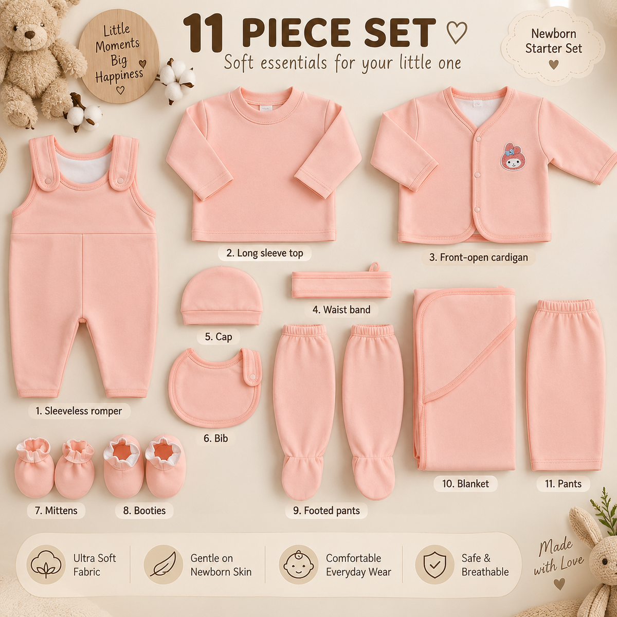 Pink 11 piece newborn starter set complete pieces