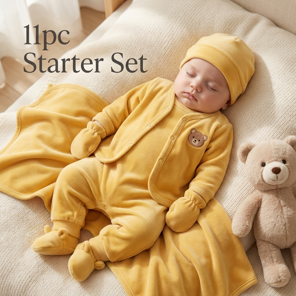 Yellow 11 piece newborn starter set