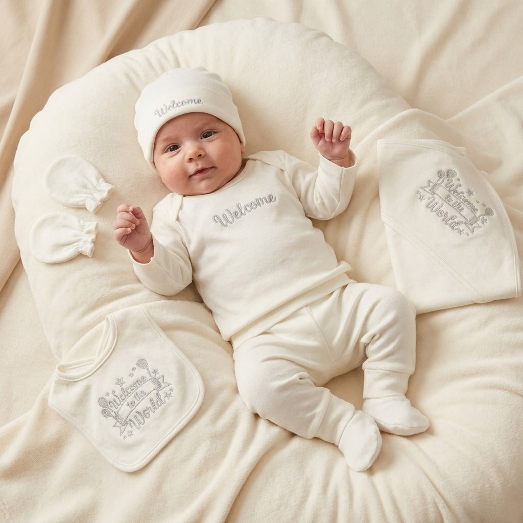8-Piece Newborn Polar Fleece Starter Set – Silver & Golden