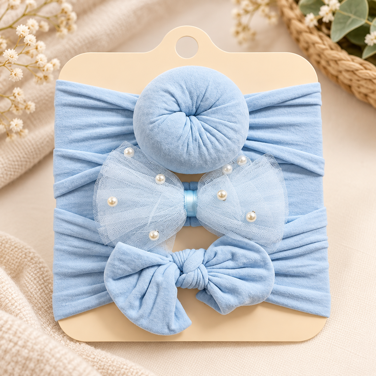 Sky 3PC baby bow headband set for newborn girls