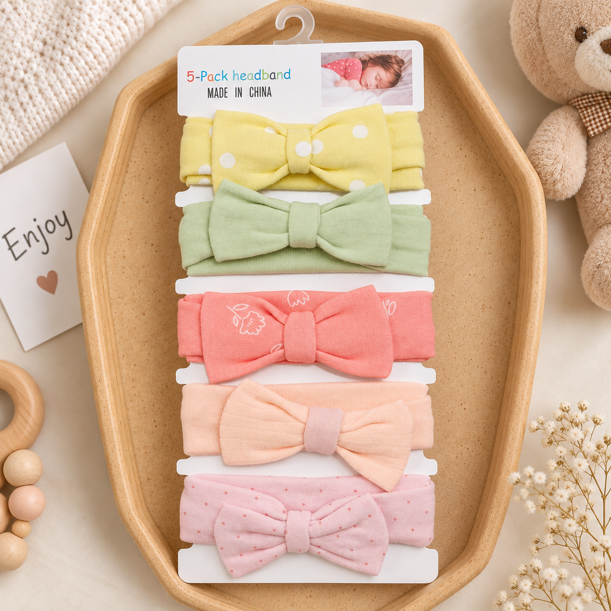 5 pack baby bow headbands assorted pastel design