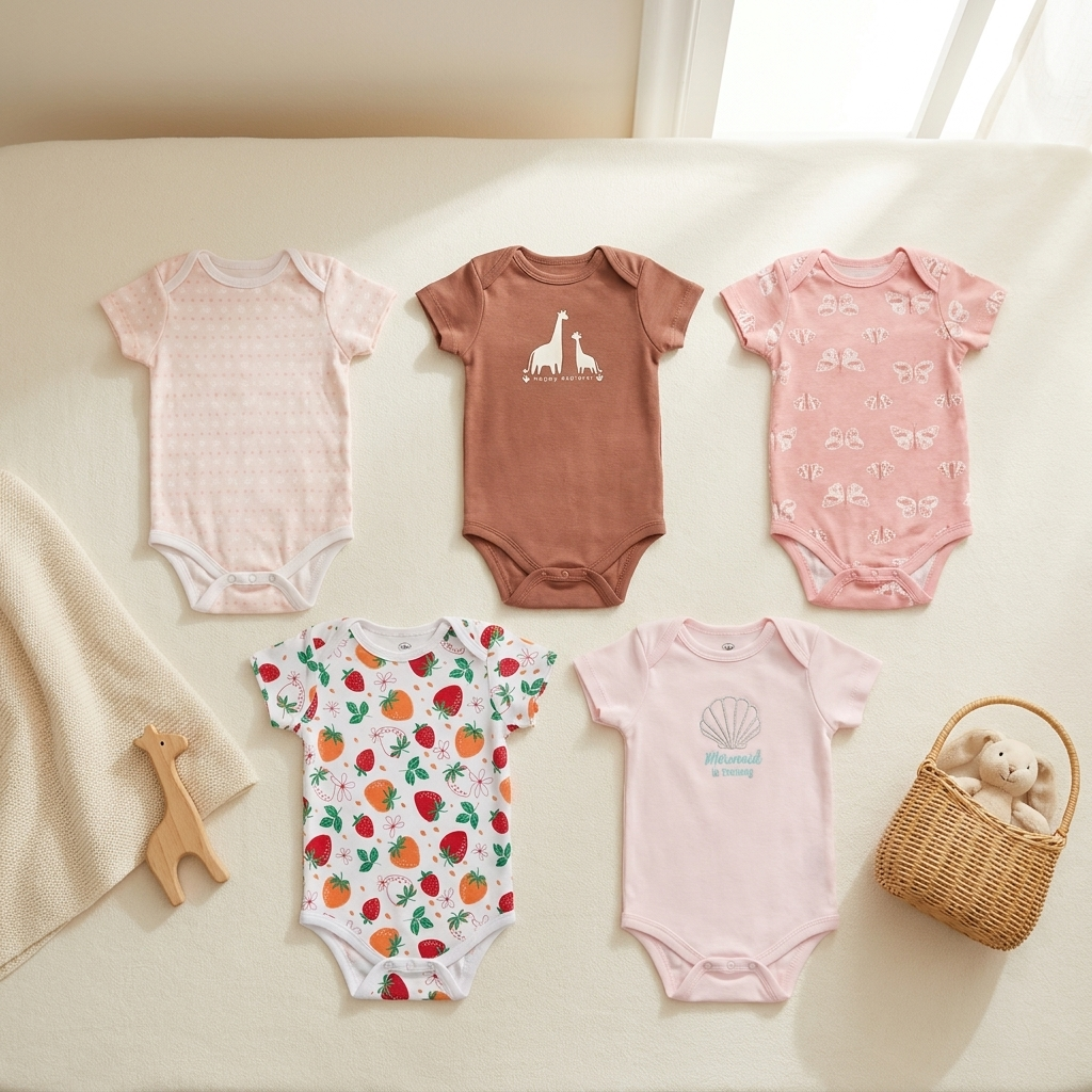 5PC Baby Bodysuit Set (9–12M)