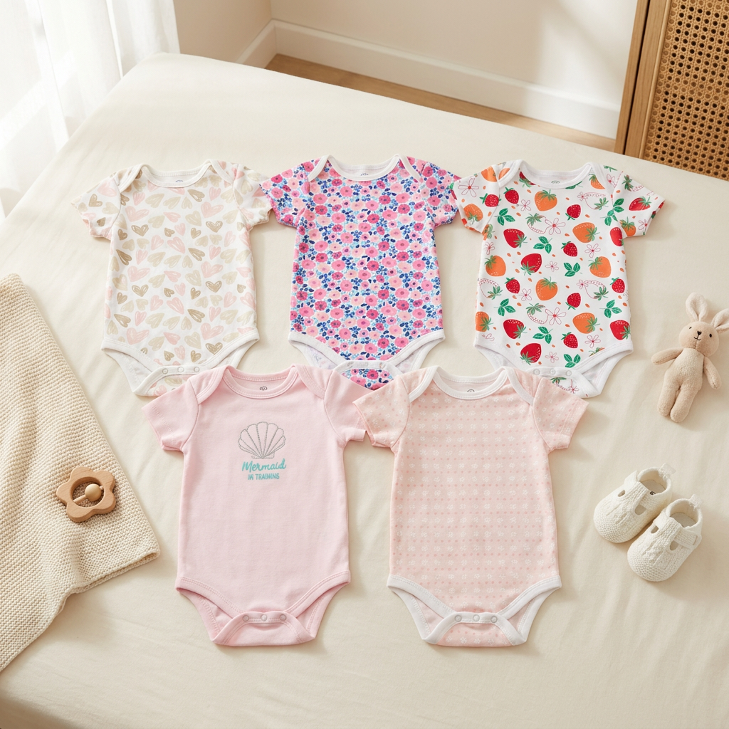 5PC Baby Bodysuit Set (9–12M)