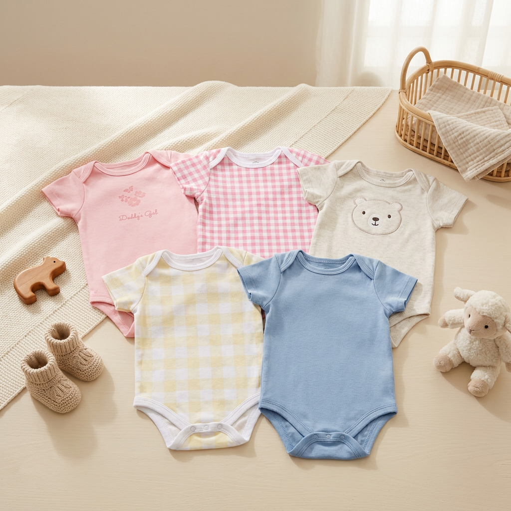 5PC Baby Bodysuit Set (9–12M)