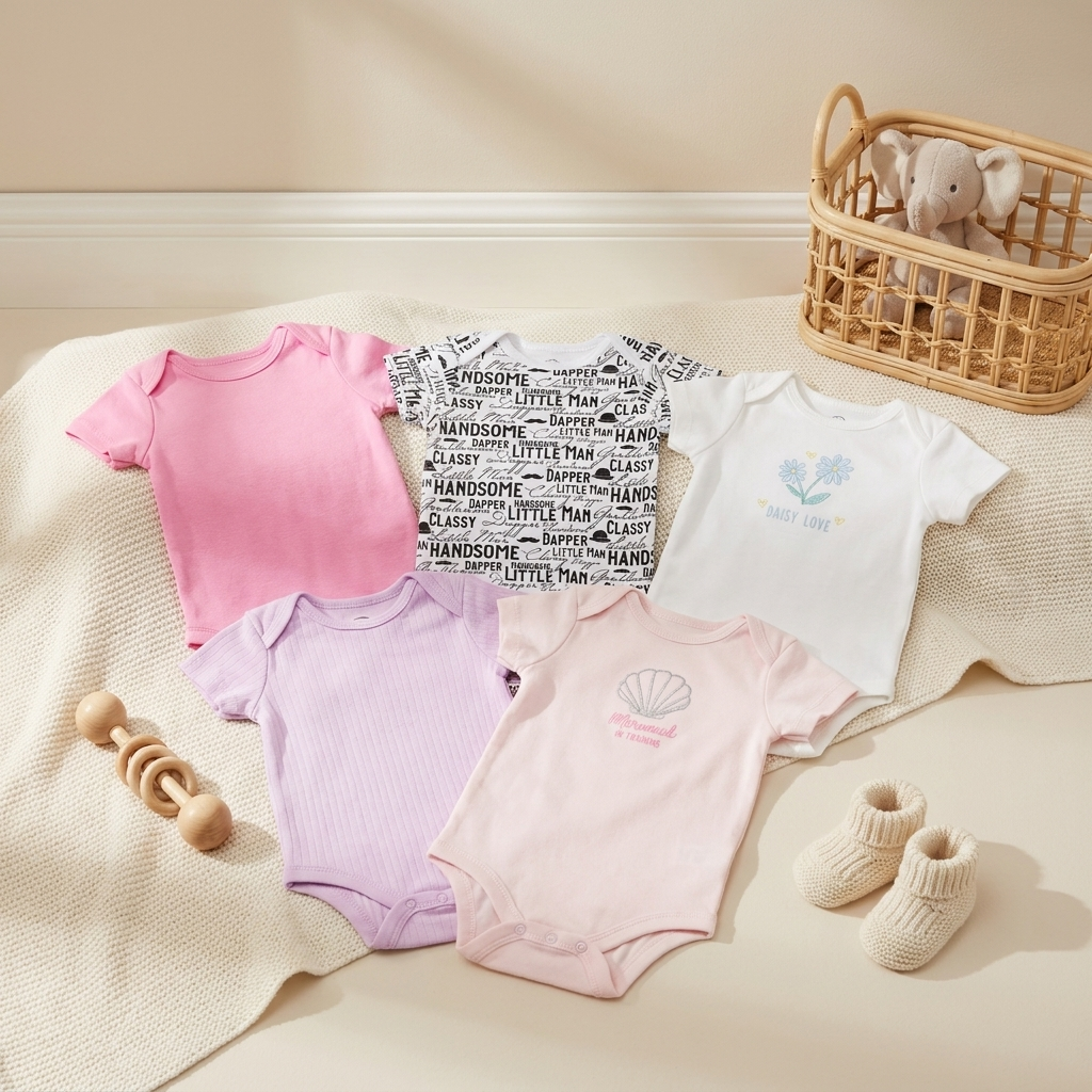 5PC Baby Bodysuit Set (9–12M)