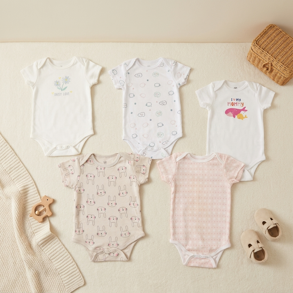 5PC Baby Bodysuit Set (9–12M)