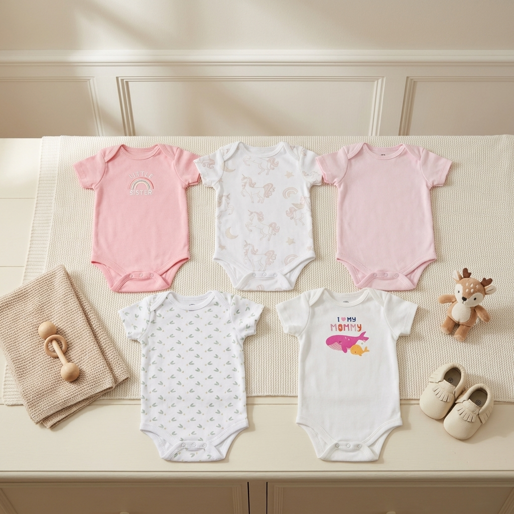 5PC Baby Bodysuit Set (9–12M)