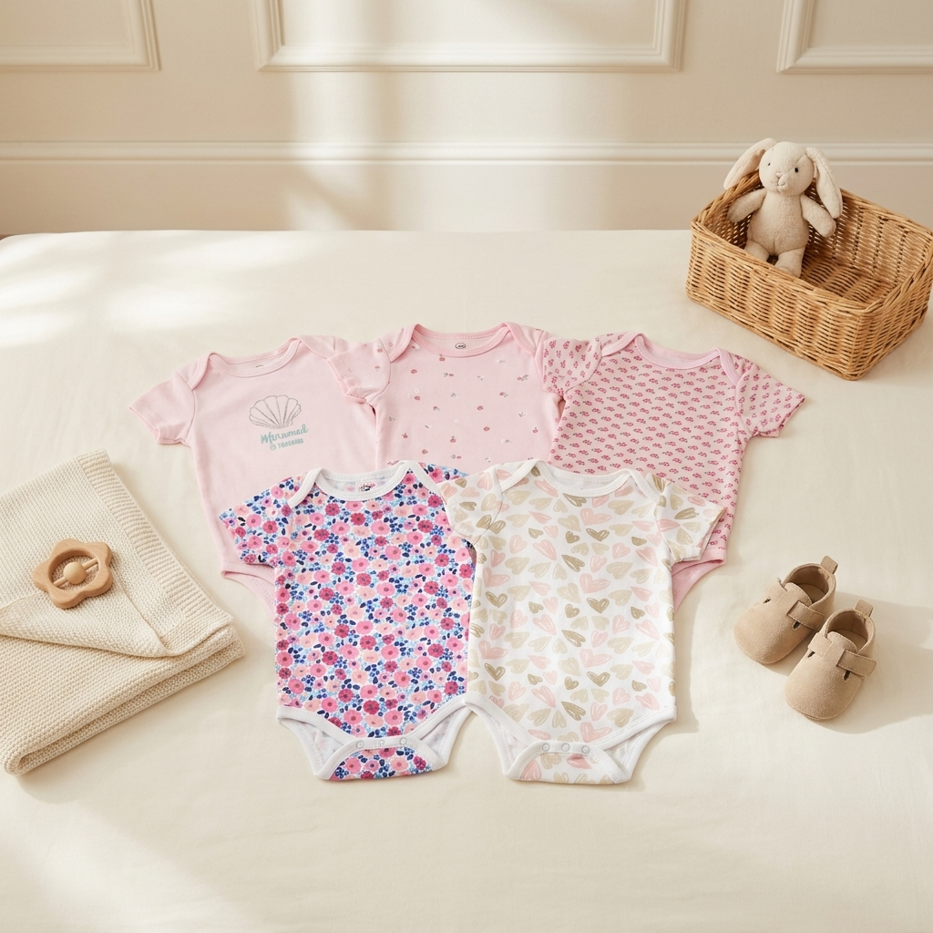 5PC Baby Bodysuit Set (9–12M)