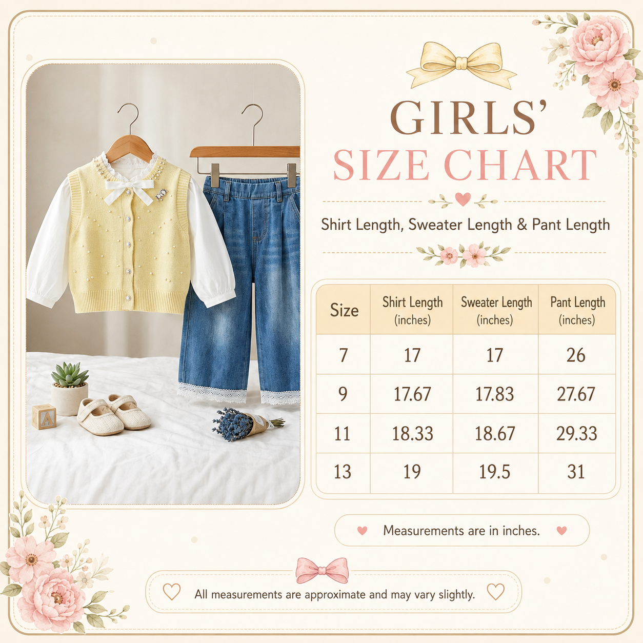 Girls Pearl Knit Vest & Wide Leg Jeans 3-Piece Set