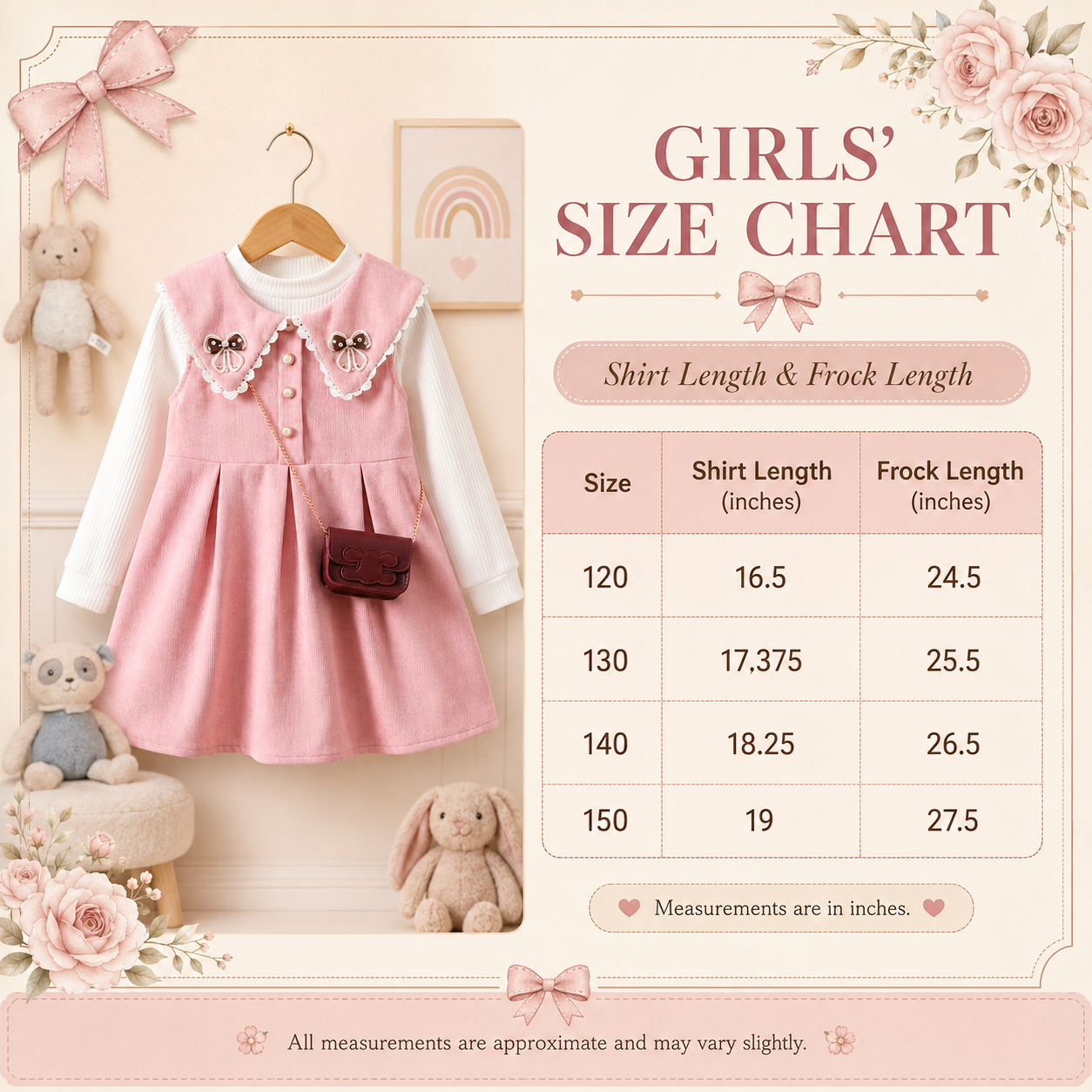 Girls Corduroy Collar Dress with Crossbody Bag – 3 Piece Set