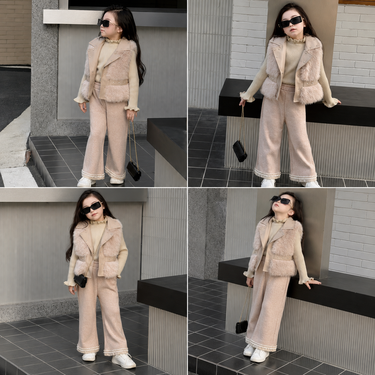 Girls Premium Faux Fur Winter 3-Piece Outfit Set