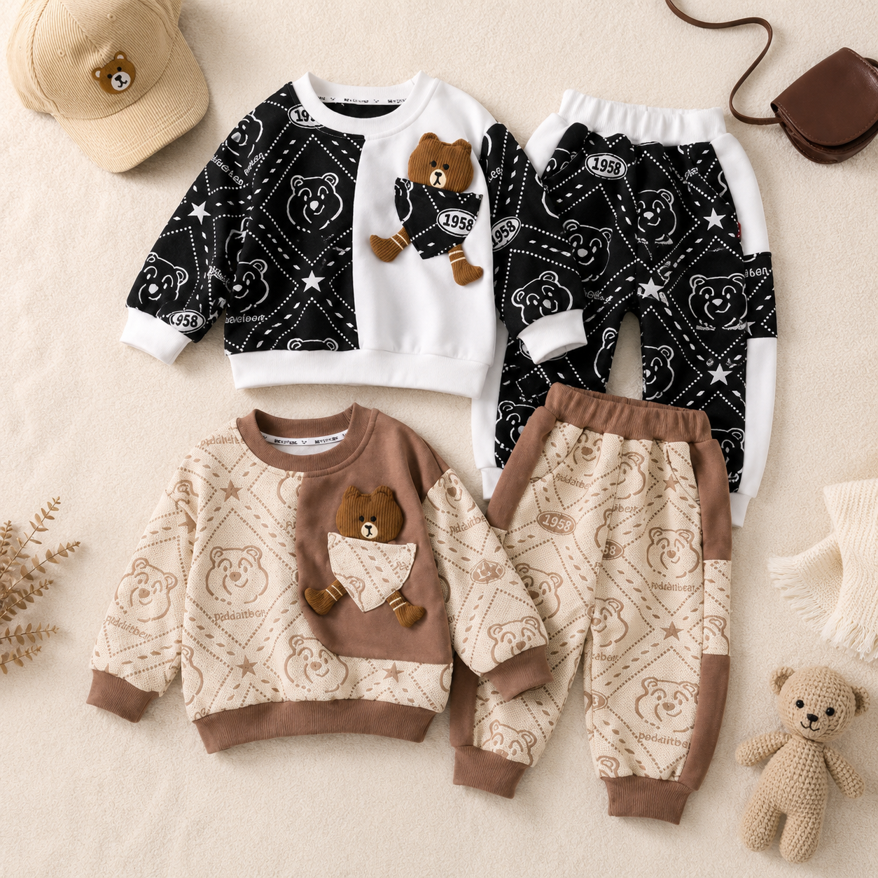 Boys Bear Pocket Sweatshirt  Set – 2 Piece