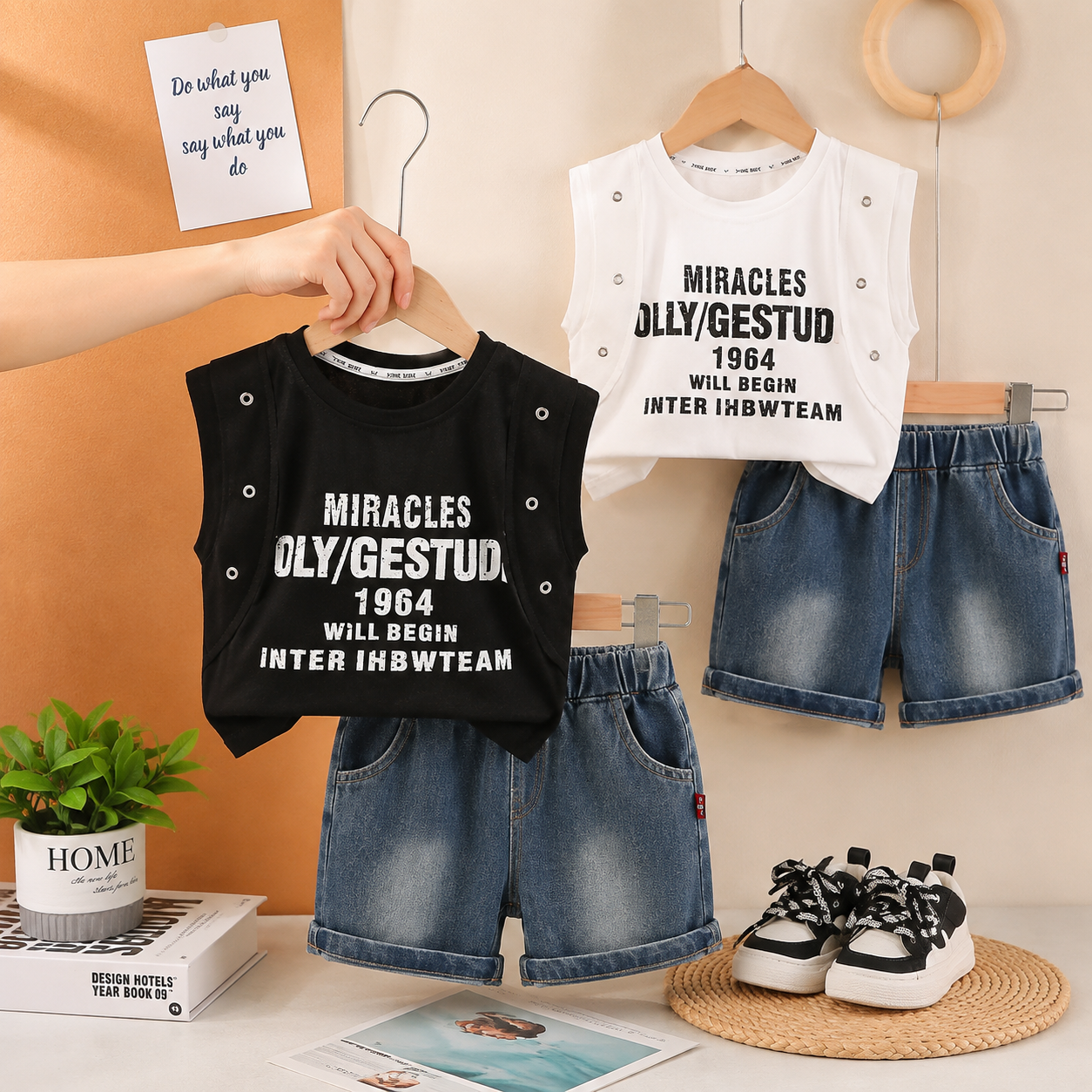 Boys Sleeveless Denim Shorts Set
