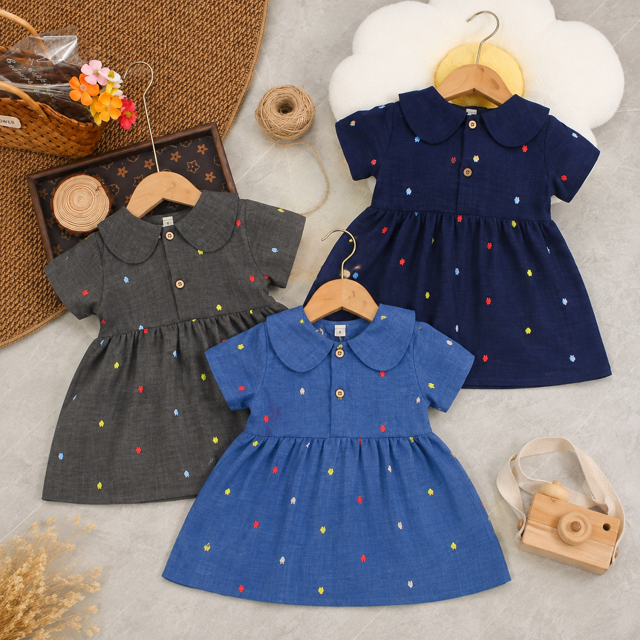 Girls Peter Pan Collar Embroidered Dress