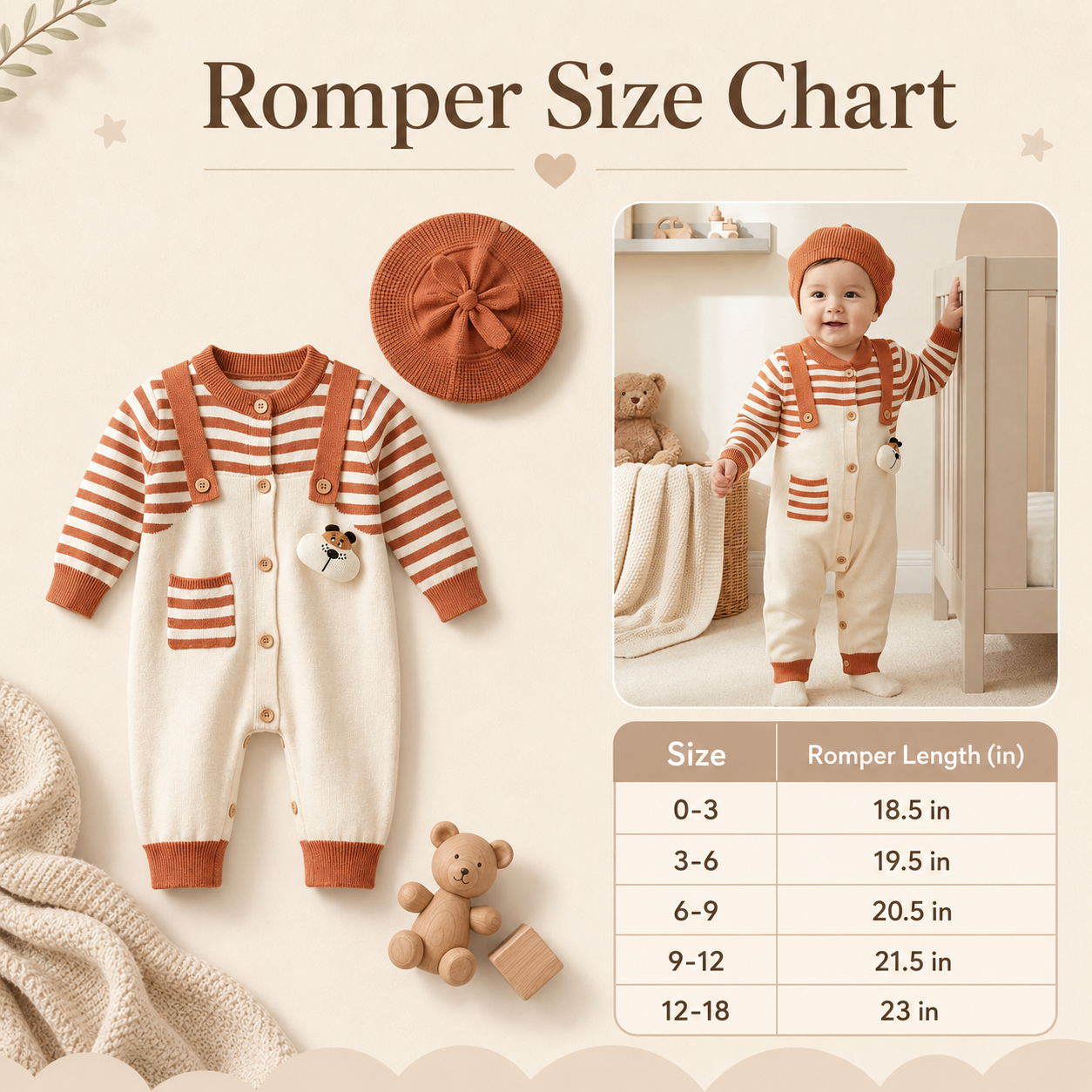 Baby Knitted Striped Romper with Beret