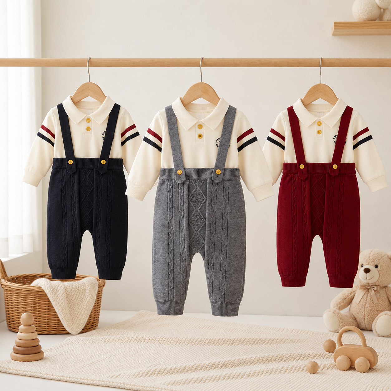 Baby Knitted Suspender 2-Piece Outfit