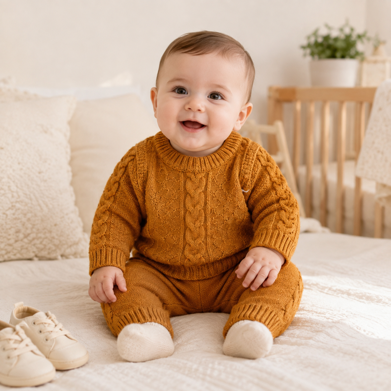 Baby Cable Knit 2-Piece Sweater & Pants Set – Mustard