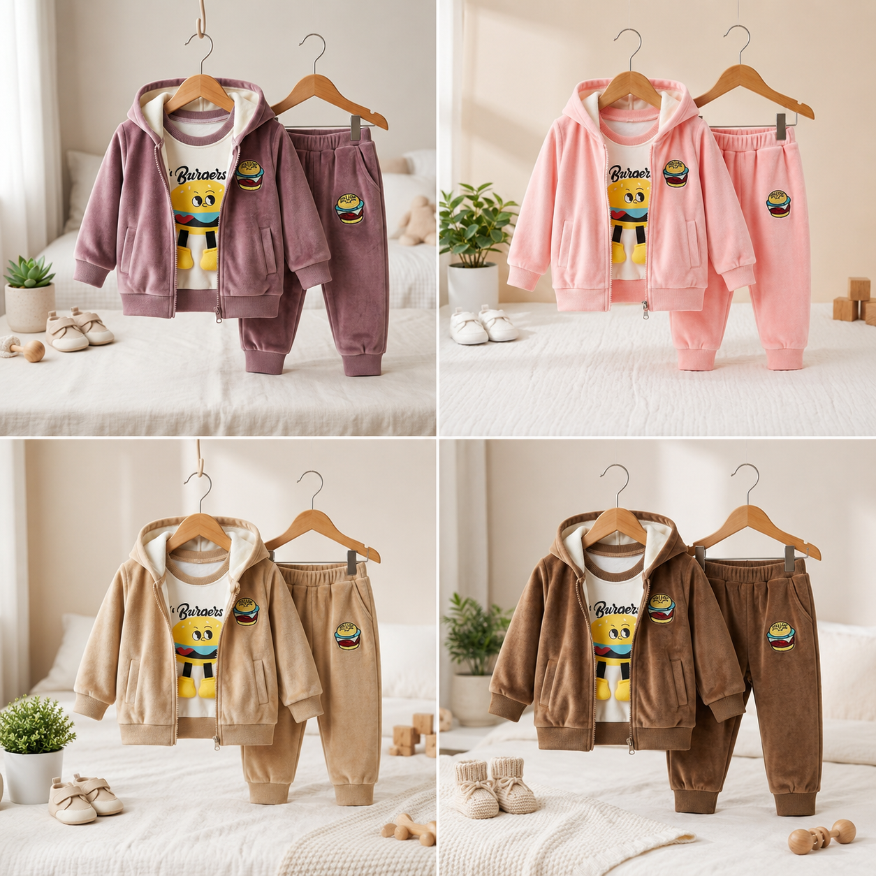 Kids Velvet Winter 3-Piece Hooded Set