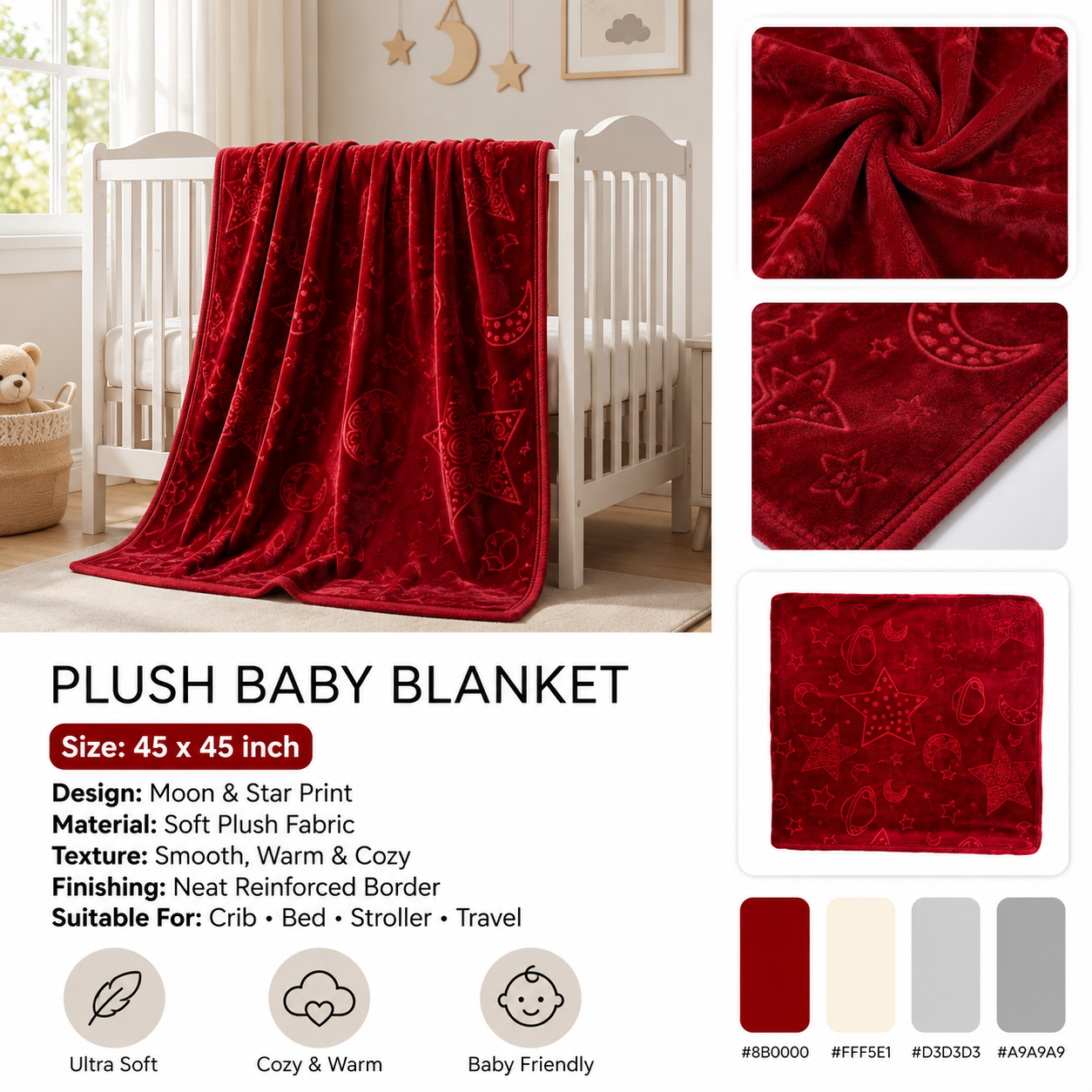 Plush Moon & Star Baby Blanket – 1-4 Years