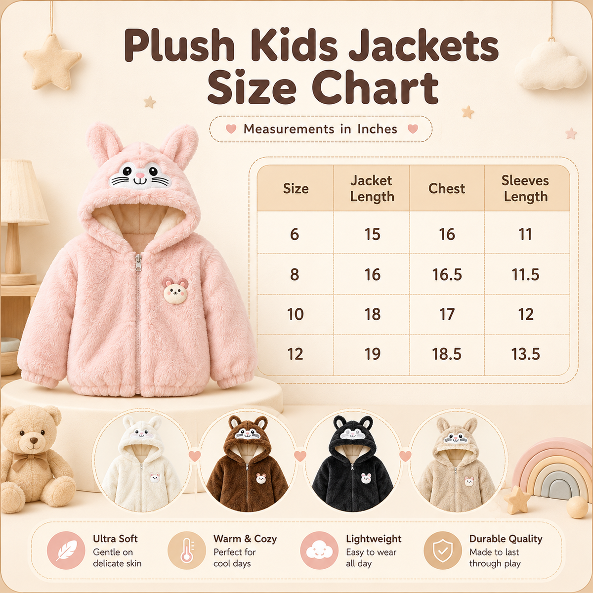 Lion Plush Hooded Winter Jacket – 6 Colors
