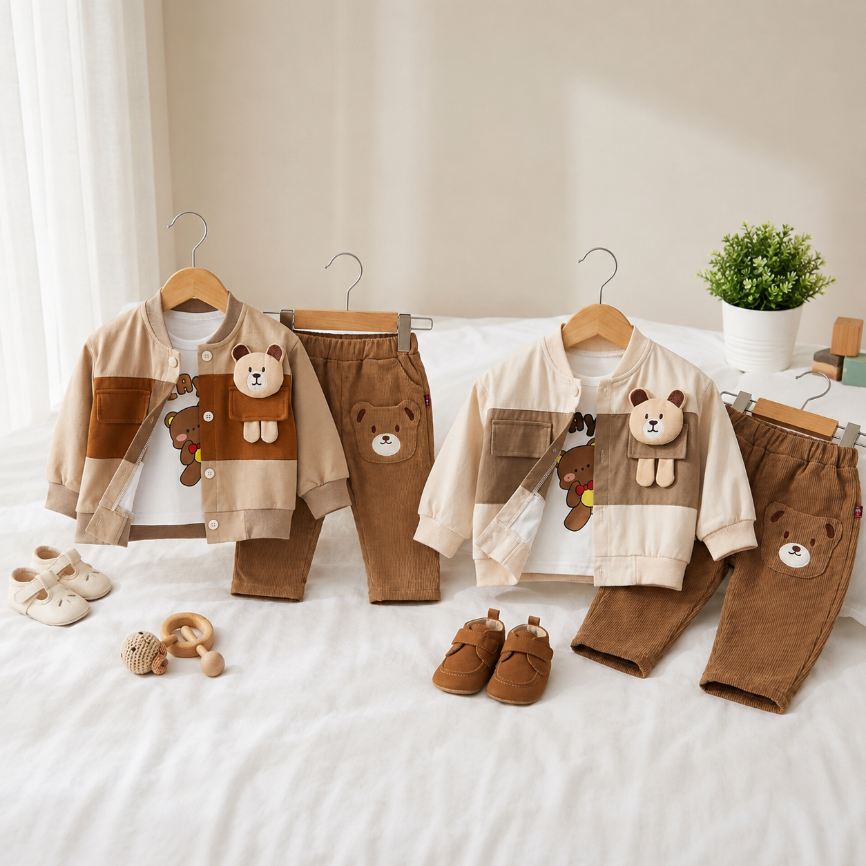 Bear Patch 3-Piece Kids Outfit – 2 Colors