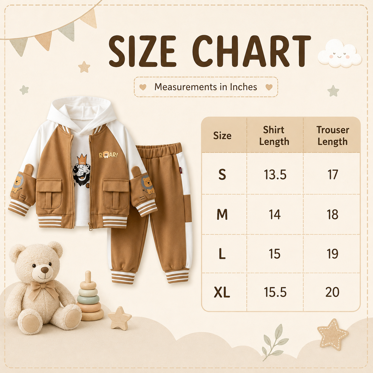 Lion Print 3-Piece Hooded Tracksuit Set