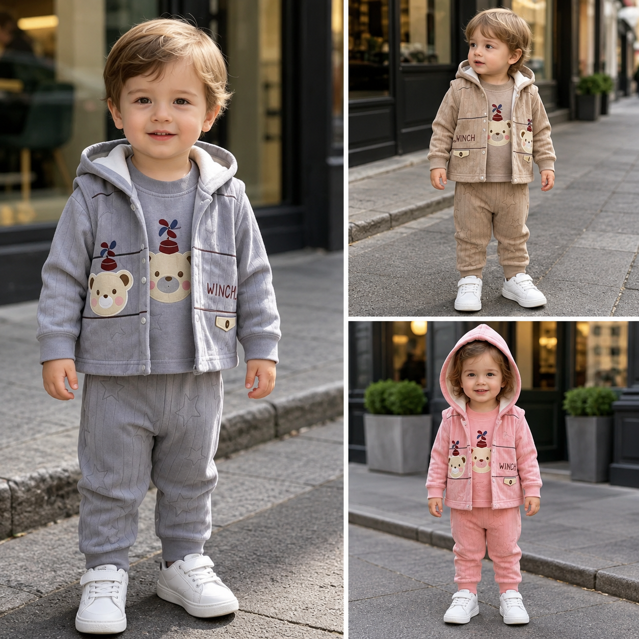 Bear & Star Velvet 3-Piece Baby Tracksuit