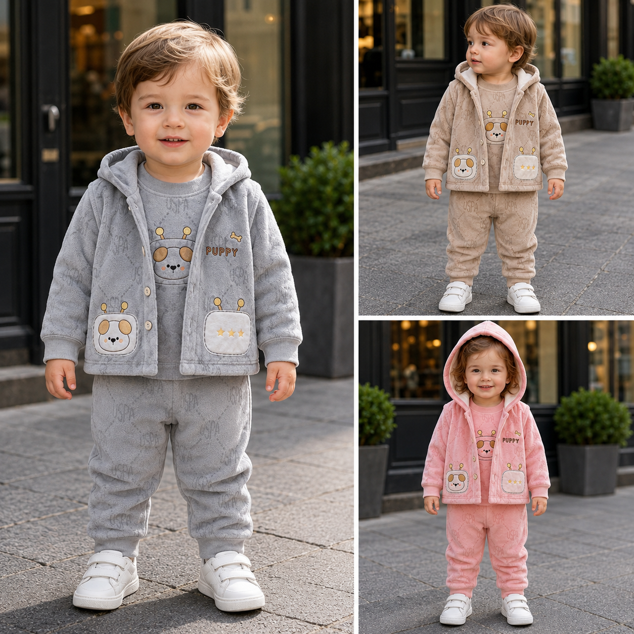 Puppy Velvet 3-Piece Baby Tracksuit