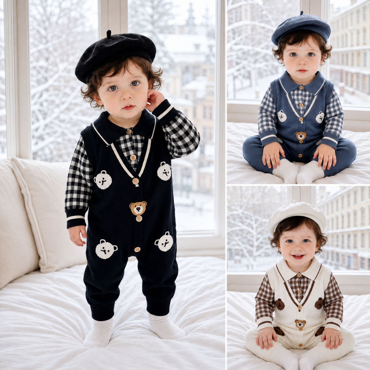 Teddy Knit 2-Piece Baby Romper Set
