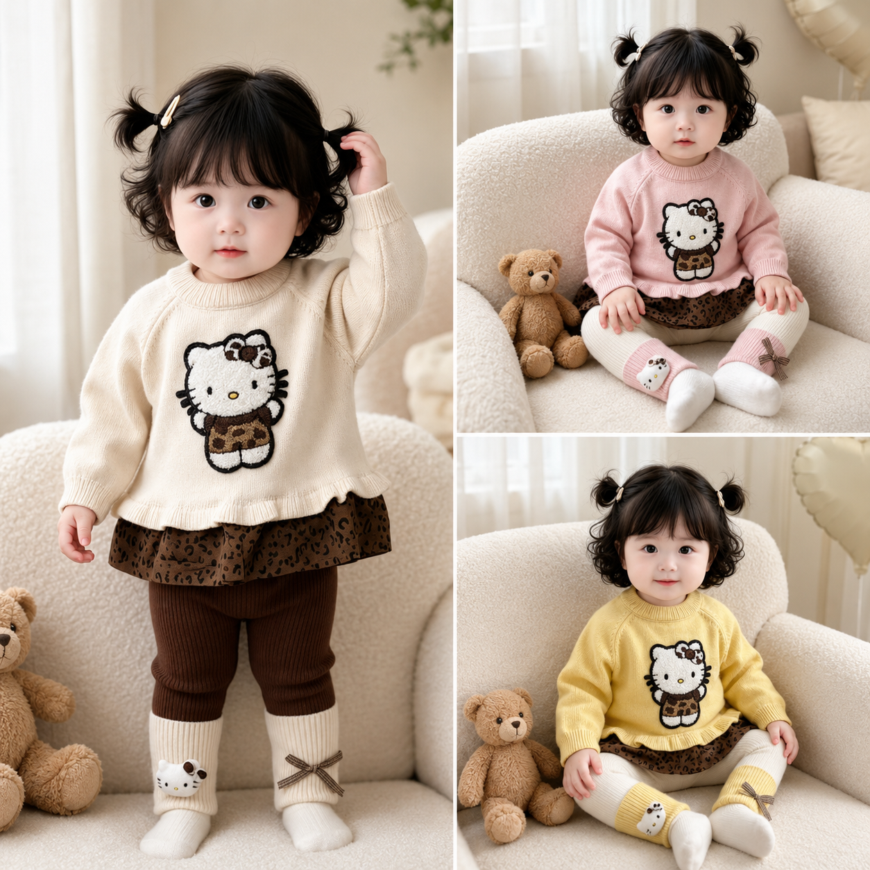 Cute Kitty Girls 2-Piece Sweater & Trouser Set
