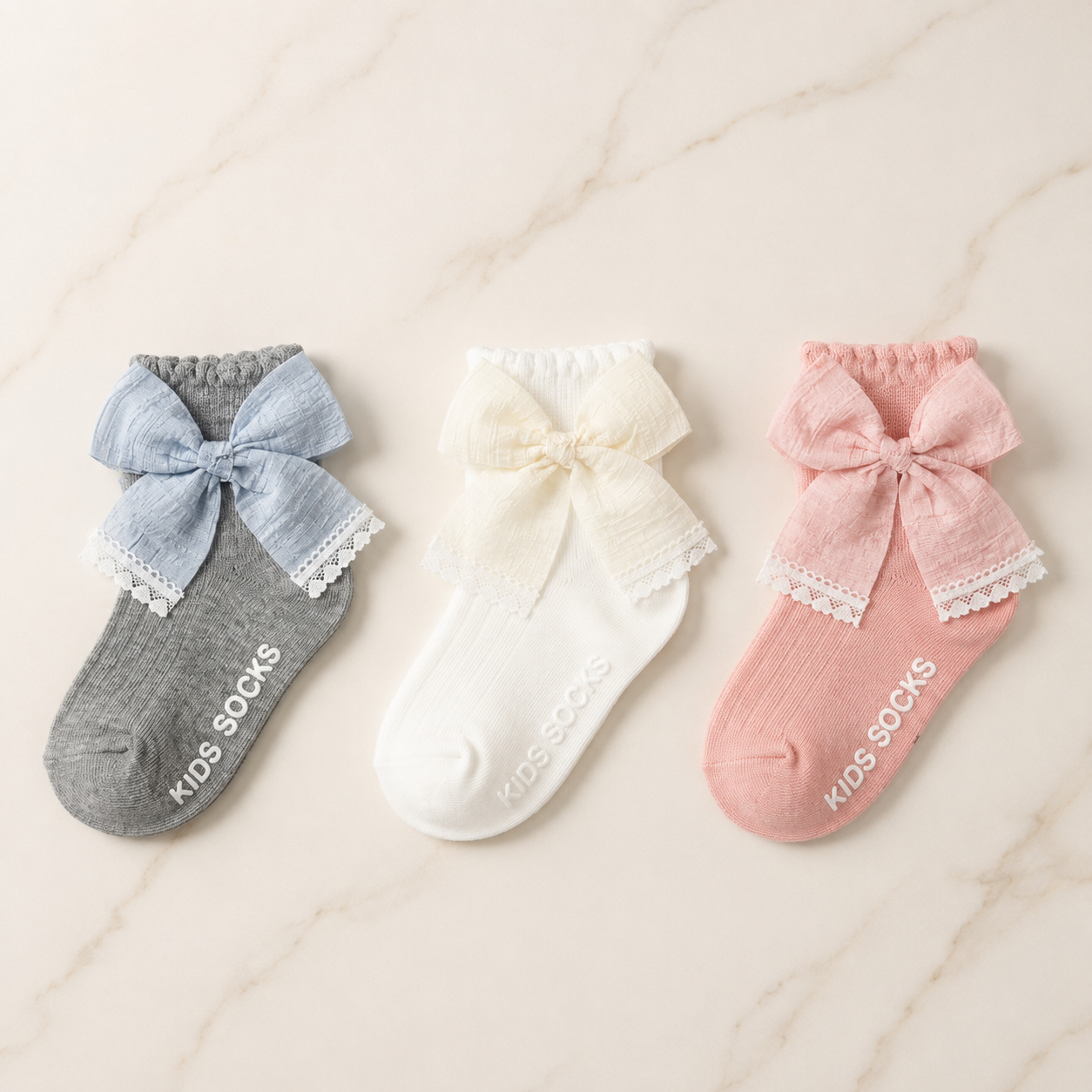 Girls Lace Bow Ankle Socks – 3 Colors