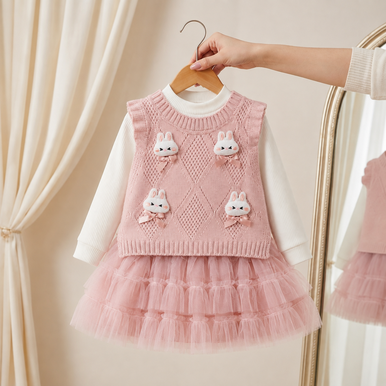 Bunny Knit 2-Piece Girls Frock Set