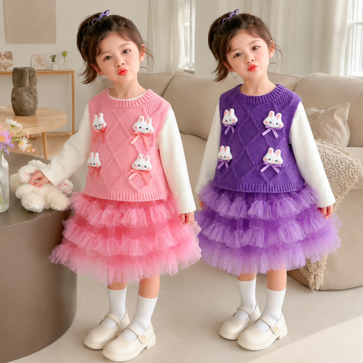 Bunny Knit 2-Piece Girls Frock Set